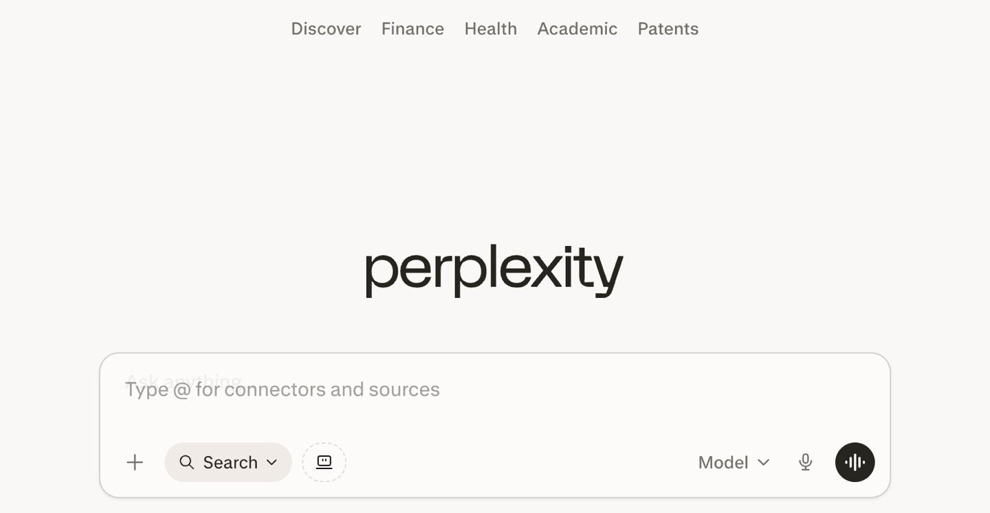 Perplexity AI interface showing focus mode tabs